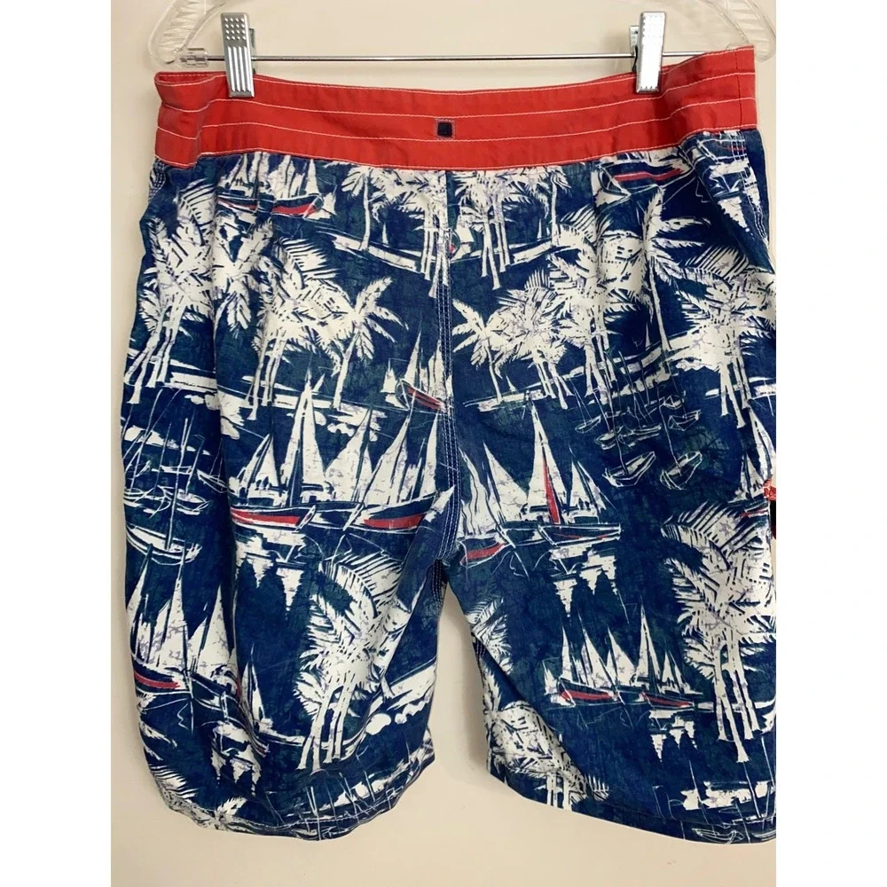 Sperry Board Shorts Mens 32 Blue Red Nautical Sailboat‎ Palm Tree Swim Trunks